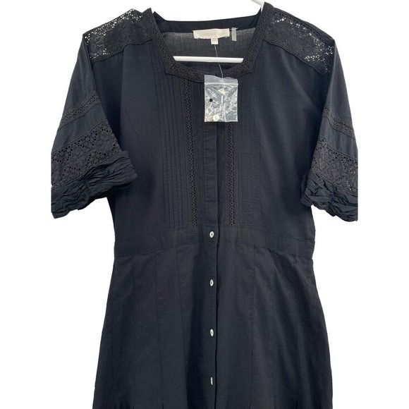 LOVESHACKFANCY Size S Black Edie Cotton Lace Fit & Flare Midi Dress - Picture 8 of 16
